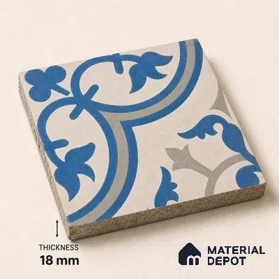 Athangudi Handmade Center Tile TL 10875 B Azure Courtyard Medallion 10 x 10 inch Concrete Pearl Finish - 18 mm | Suitable for Indoor Flooring in Living Room, Bedroom, Dining Area & Foyer