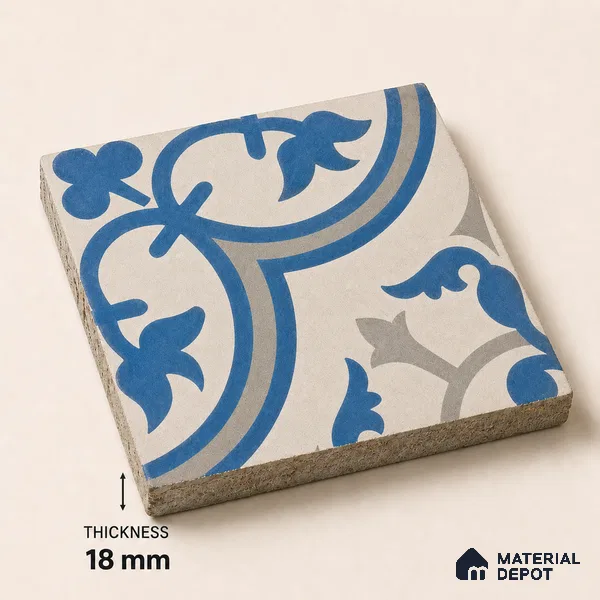 Athangudi Handmade Center Tile TL 10875 B Azure Courtyard Medallion 10 x 10 inch Concrete Pearl Finish - 18 mm | Suitable for Indoor Flooring in Living Room, Bedroom, Dining Area & Foyer