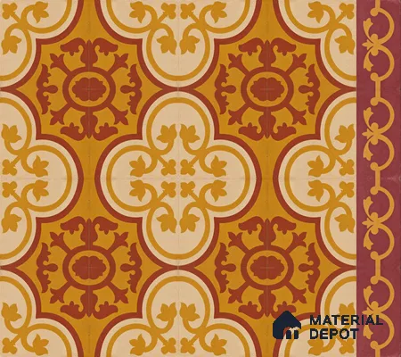 Athangudi Handmade Center Tile TL 10875 C Saffron Palace Medallion 10 x 10 inch Concrete Pearl Finish - 18 mm | Suitable for Indoor Flooring in Living Room, Bedroom, Dining Area & Foyer