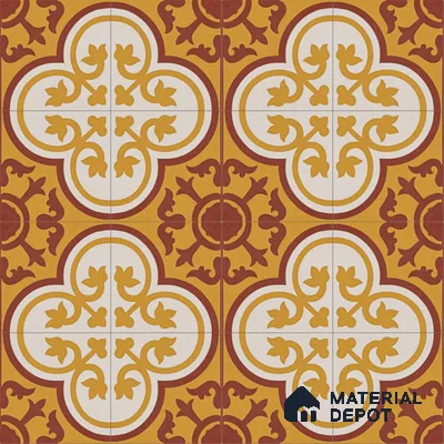 Athangudi Handmade Center Tile TL 10875 C Saffron Palace Medallion 10 x 10 inch Concrete Pearl Finish - 18 mm | Suitable for Indoor Flooring in Living Room, Bedroom, Dining Area & Foyer