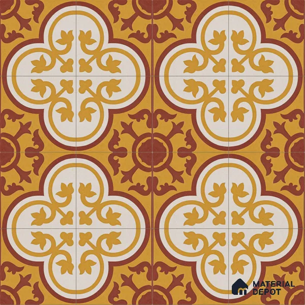 Athangudi Handmade Center Tile TL 10875 C Saffron Palace Medallion 10 x 10 inch Concrete Pearl Finish - 18 mm | Suitable for Indoor Flooring in Living Room, Bedroom, Dining Area & Foyer
