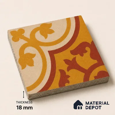 Athangudi Handmade Center Tile TL 10875 C Saffron Palace Medallion 10 x 10 inch Concrete Pearl Finish - 18 mm | Suitable for Indoor Flooring in Living Room, Bedroom, Dining Area & Foyer