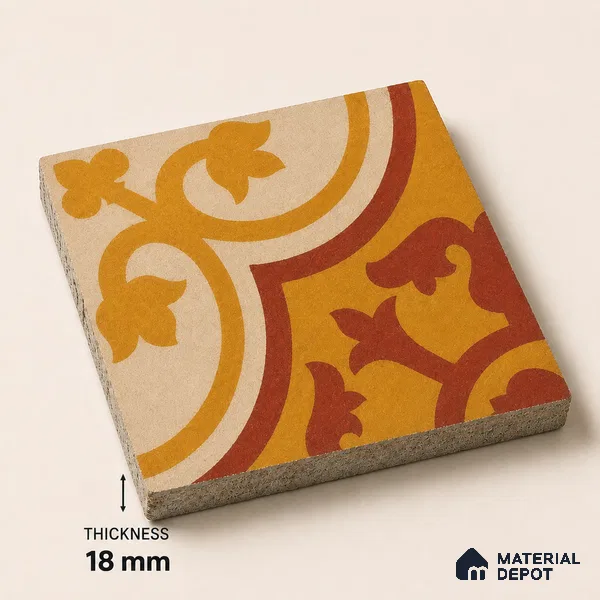 Athangudi Handmade Center Tile TL 10875 C Saffron Palace Medallion 10 x 10 inch Concrete Pearl Finish - 18 mm | Suitable for Indoor Flooring in Living Room, Bedroom, Dining Area & Foyer