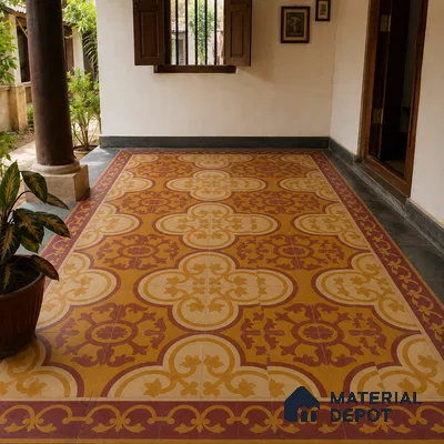 Athangudi Handmade Center Tile TL 10875 C Saffron Palace Medallion 10 x 10 inch Concrete Pearl Finish - 18 mm | Suitable for Indoor Flooring in Living Room, Bedroom, Dining Area & Foyer