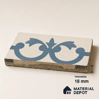 Athangudi Handmade Border Tile TL 10875 E Indigo Arabesque 10 x 5 inch Concrete Pearl Finish - 18 mm | Suitable for Decorative Floor Borders in Living Room, Bedroom, Dining Area & Foyer