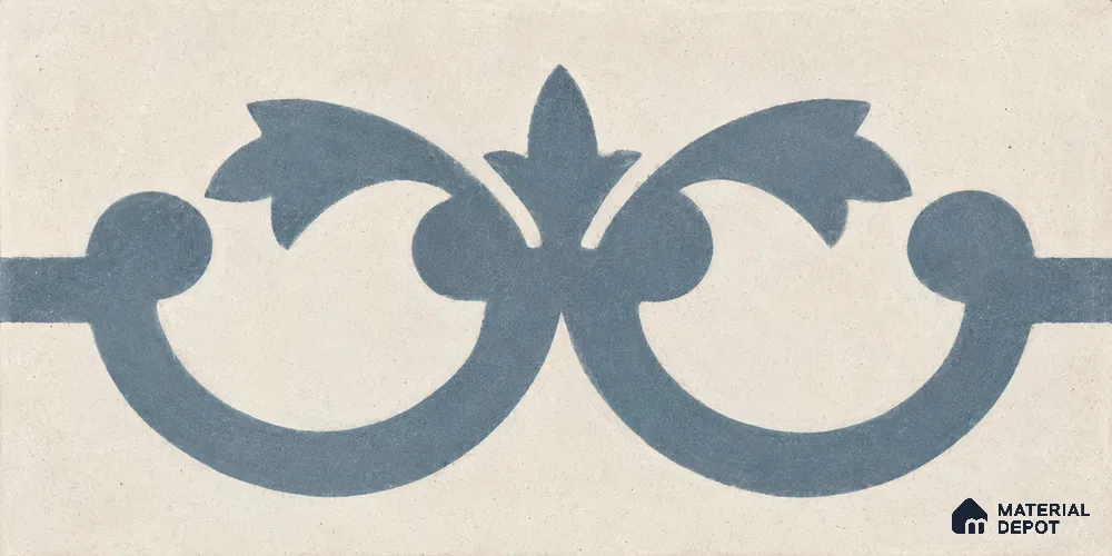Athangudi Handmade Border Tile TL 10875 E Indigo Arabesque 10 x 5 inch Concrete Pearl Finish - 18 mm | Suitable for Decorative Floor Borders in Living Room, Bedroom, Dining Area & Foyer