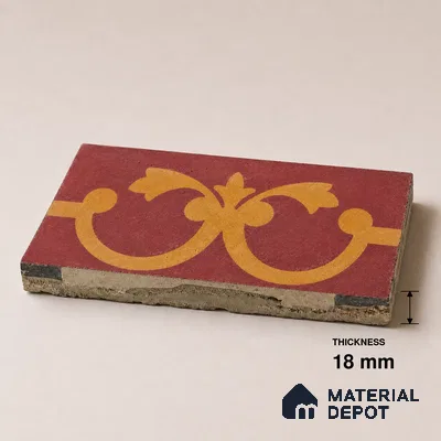 Athangudi Handmade Border Tile TL 10875 G Saffron Palace Medallion 10 x 5 inch Concrete Pearl Finish - 18 mm | Suitable for Decorative Floor Borders in Living Room, Bedroom, Dining Area & Foyer