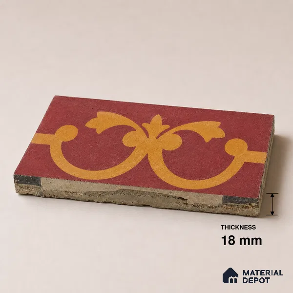Athangudi Handmade Border Tile TL 10875 G Saffron Palace Medallion 10 x 5 inch Concrete Pearl Finish - 18 mm | Suitable for Decorative Floor Borders in Living Room, Bedroom, Dining Area & Foyer