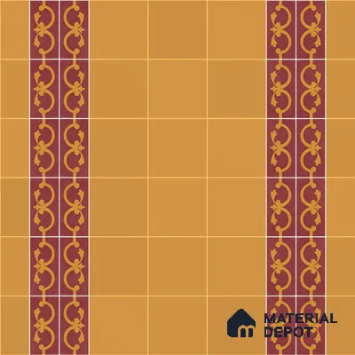 Athangudi Handmade Border Tile TL 10875 G Saffron Palace Medallion 10 x 5 inch Concrete Pearl Finish - 18 mm | Suitable for Decorative Floor Borders in Living Room, Bedroom, Dining Area & Foyer