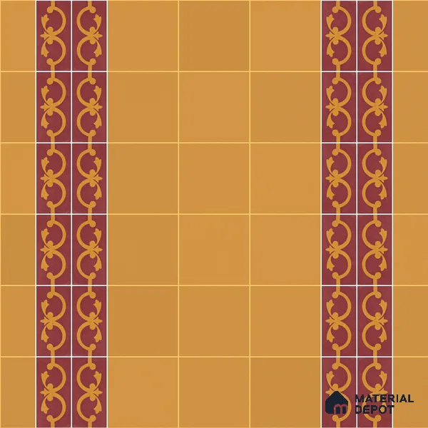 Athangudi Handmade Border Tile TL 10875 G Saffron Palace Medallion 10 x 5 inch Concrete Pearl Finish - 18 mm | Suitable for Decorative Floor Borders in Living Room, Bedroom, Dining Area & Foyer