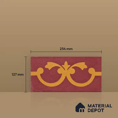Athangudi Handmade Border Tile TL 10875 G Saffron Palace Medallion 10 x 5 inch Concrete Pearl Finish - 18 mm | Suitable for Decorative Floor Borders in Living Room, Bedroom, Dining Area & Foyer