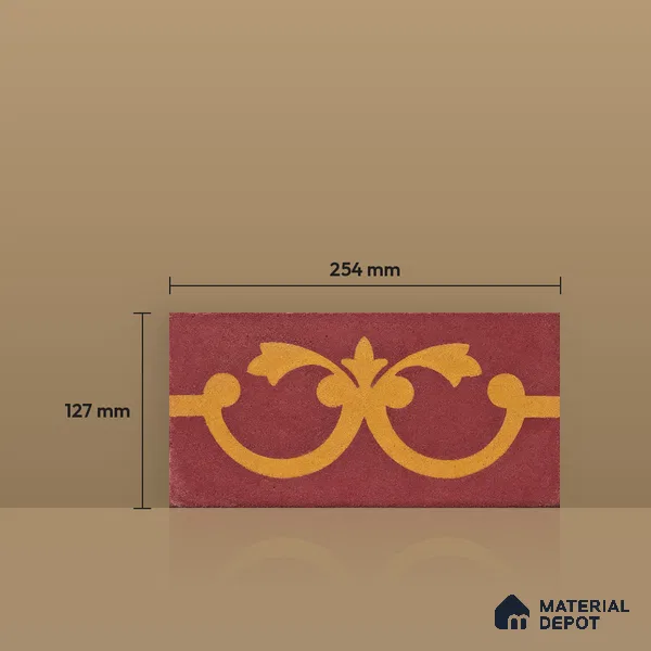 Athangudi Handmade Border Tile TL 10875 G Saffron Palace Medallion 10 x 5 inch Concrete Pearl Finish - 18 mm | Suitable for Decorative Floor Borders in Living Room, Bedroom, Dining Area & Foyer
