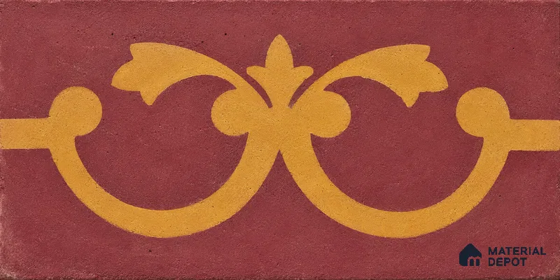 Athangudi Handmade Border Tile TL 10875 G Saffron Palace Medallion 10 x 5 inch Concrete Pearl Finish - 18 mm | Suitable for Decorative Floor Borders in Living Room, Bedroom, Dining Area & Foyer