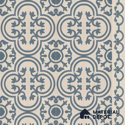 Athangudi Handmade Border Tile TL 10875 H Silver Arabesque 10 x 5 inch Concrete Pearl Finish - 18 mm | Suitable for Decorative Floor Borders in Living Room, Bedroom, Dining Area & Foyer