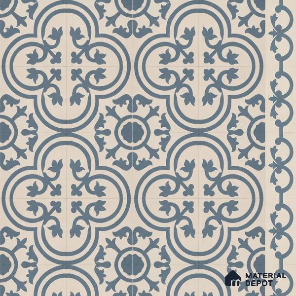 Athangudi Handmade Border Tile TL 10875 H Silver Arabesque 10 x 5 inch Concrete Pearl Finish - 18 mm | Suitable for Decorative Floor Borders in Living Room, Bedroom, Dining Area & Foyer