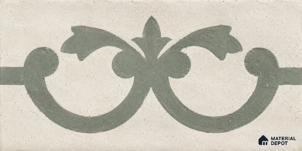Athangudi Handmade Border Tile TL 10875 H Silver Arabesque 10 x 5 inch Concrete Pearl Finish - 18 mm | Suitable for Decorative Floor Borders in Living Room, Bedroom, Dining Area & Foyer