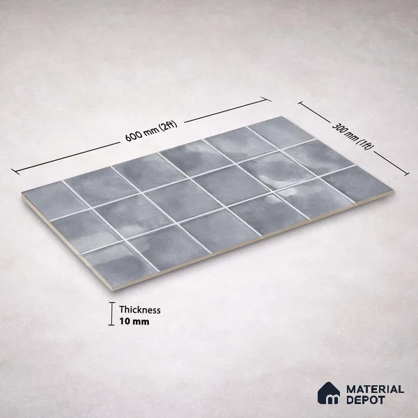 Faux Subway Wall Tile TL 11254 Urban Mist 2 ft x 1 ft Ceramic Glossy Finish Tile - 9 mm | Suitable For Bathroom, Basin Area, Kitchen Backsplash