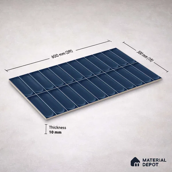 Faux Subway Wall Tile TL 11242 Aqua Capsule 2 ft x 1 ft Ceramic Glossy Finish Tile - 9 mm | Suitable For Bathroom, Dining Area, Kitchen Backsplash