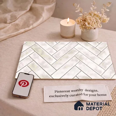 Faux Subway Wall Tile TL 11683 B Ivory Herringbone 2 ft x 1 ft Ceramic Glossy Finish Tile - 9 mm | Suitable For Bathroom, Basin Area, Kitchen Backsplash