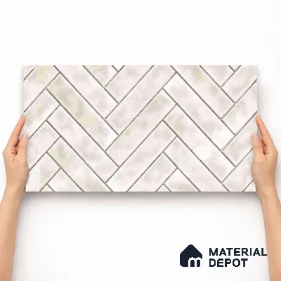 Faux Subway Wall Tile TL 11683 B Ivory Herringbone 2 ft x 1 ft Ceramic Glossy Finish Tile - 9 mm | Suitable For Bathroom, Basin Area, Kitchen Backsplash