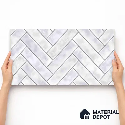 Faux Subway Wall Tile TL 11683 C Frosted Herringbone 2 ft x 1 ft Ceramic Glossy Finish Tile - 9 mm | Suitable For Bathroom, Basin Area, Kitchen Backsplash