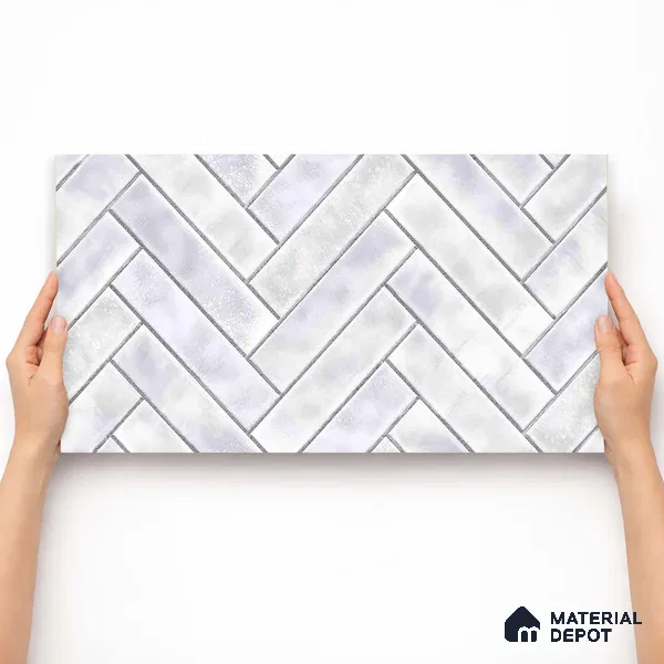 Faux Subway Wall Tile TL 11683 C Frosted Herringbone 2 ft x 1 ft Ceramic Glossy Finish Tile - 9 mm | Suitable For Bathroom, Basin Area, Kitchen Backsplash