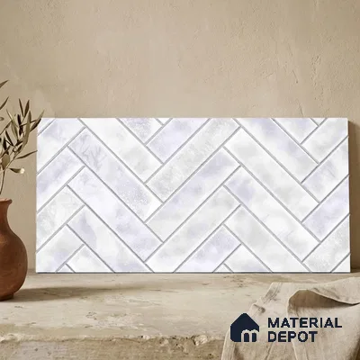 Faux Subway Wall Tile TL 11683 C Frosted Herringbone 2 ft x 1 ft Ceramic Glossy Finish Tile - 9 mm | Suitable For Bathroom, Basin Area, Kitchen Backsplash
