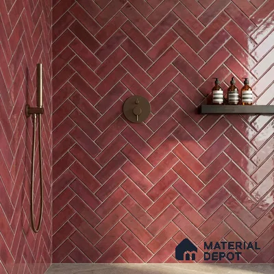 Faux Subway Wall Tile TL 11683 E Crimson Herringbone 2 ft x 1 ft Ceramic Glossy Finish Tile - 9 mm | Suitable For Bathroom, Basin Area, Kitchen Backsplash