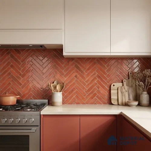 Faux Subway Wall Tile TL 11683 G Terracotta Herringbone 2 ft x 1 ft Ceramic Glossy Finish Tile - 9 mm | Suitable For Bathroom, Balcony & Kitchen Backsplash