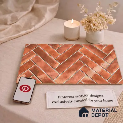 Faux Subway Wall Tile TL 11683 G Terracotta Herringbone 2 ft x 1 ft Ceramic Glossy Finish Tile - 9 mm | Suitable For Bathroom, Balcony & Kitchen Backsplash