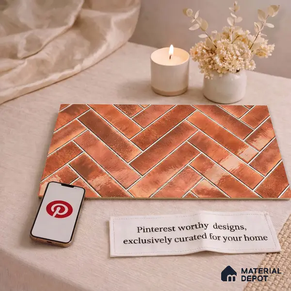 Faux Subway Wall Tile TL 11683 G Terracotta Herringbone 2 ft x 1 ft Ceramic Glossy Finish Tile - 9 mm | Suitable For Bathroom, Balcony & Kitchen Backsplash