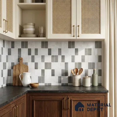Faux Subway Wall Tile TL 11266 Urban Grid 2 ft x 1 ft Ceramic Granulla Finish Tile - 9 mm | Suitable For Bathroom, Balcony & Kitchen Backsplash