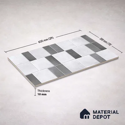 Faux Subway Wall Tile TL 11266 Urban Grid 2 ft x 1 ft Ceramic Granulla Finish Tile - 9 mm | Suitable For Bathroom, Balcony & Kitchen Backsplash