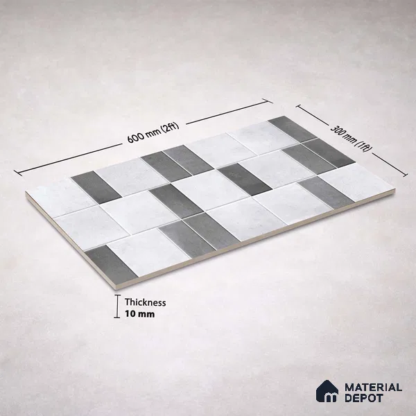 Faux Subway Wall Tile TL 11266 Urban Grid 2 ft x 1 ft Ceramic Granulla Finish Tile - 9 mm | Suitable For Bathroom, Balcony & Kitchen Backsplash