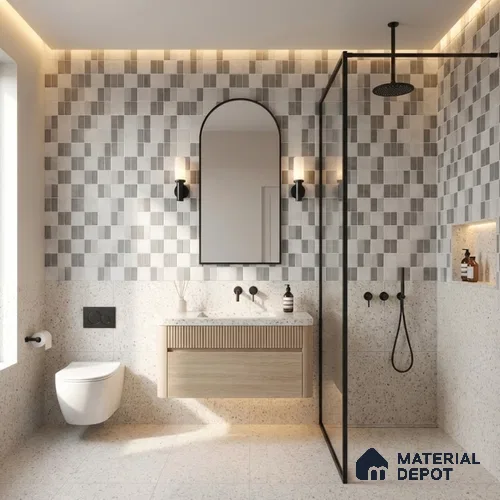 Faux Subway Wall Tile TL 11266 Urban Grid 2 ft x 1 ft Ceramic Granulla Finish Tile - 9 mm | Suitable For Bathroom, Basin Area, Kitchen Backsplash