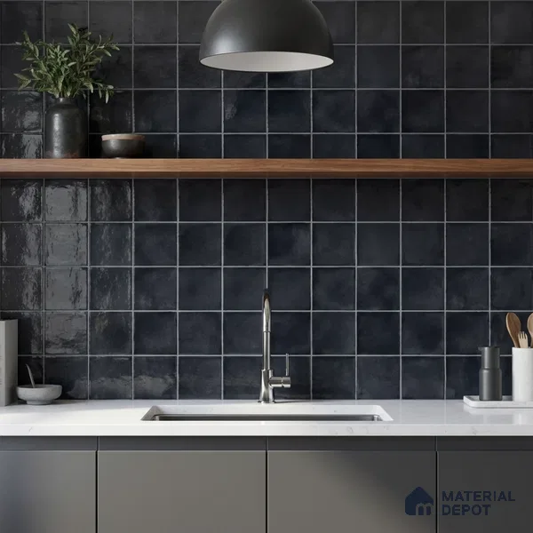 Faux Subway Wall Tile TL 11251 Noir Forge 2 ft x 1 ft Ceramic Glossy Finish Tile - 9 mm | Suitable For Bathroom, Basin Area, Kitchen Backsplash