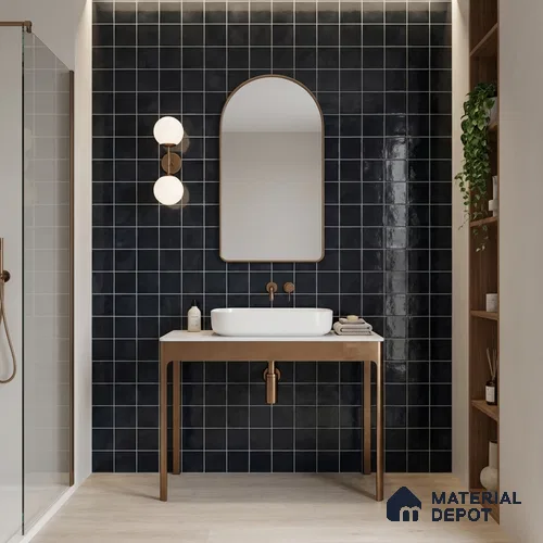 Faux Subway Wall Tile TL 11251 Noir Forge 2 ft x 1 ft Ceramic Glossy Finish Tile - 9 mm | Suitable For Bathroom, Basin Area, Kitchen Backsplash