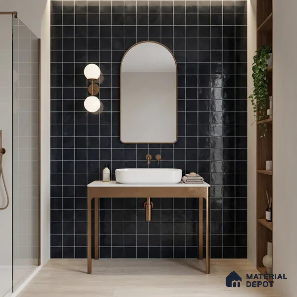 Faux Subway Wall Tile TL 11251 Noir Forge 2 ft x 1 ft Ceramic Glossy Finish Tile - 9 mm | Suitable For Bathroom, Basin Area, Kitchen Backsplash