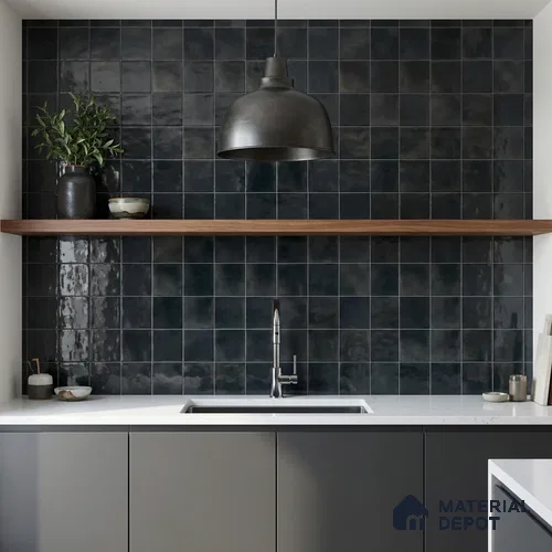 Faux Subway Wall Tile TL 11225 Noir Drift 2 ft x 1 ft Ceramic Glossy Finish Tile - 9 mm | Suitable For Bathroom, Balcony & Kitchen Backsplash
