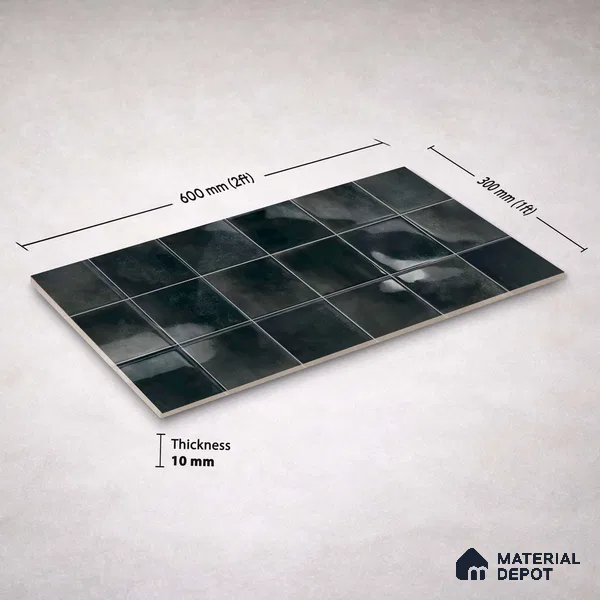 Faux Subway Wall Tile TL 11225 Noir Drift 2 ft x 1 ft Ceramic Glossy Finish Tile - 9 mm | Suitable For Bathroom, Balcony & Kitchen Backsplash