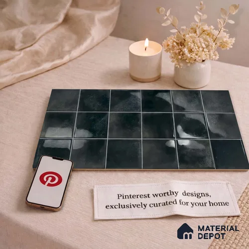 Faux Subway Wall Tile TL 11225 Noir Drift 2 ft x 1 ft Ceramic Glossy Finish Tile - 9 mm | Suitable For Bathroom, Balcony & Kitchen Backsplash