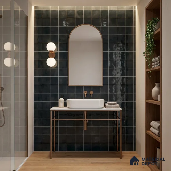 Faux Subway Wall Tile TL 11225 Noir Drift 2 ft x 1 ft Ceramic Glossy Finish Tile - 9 mm | Suitable For Bathroom, Balcony & Kitchen Backsplash