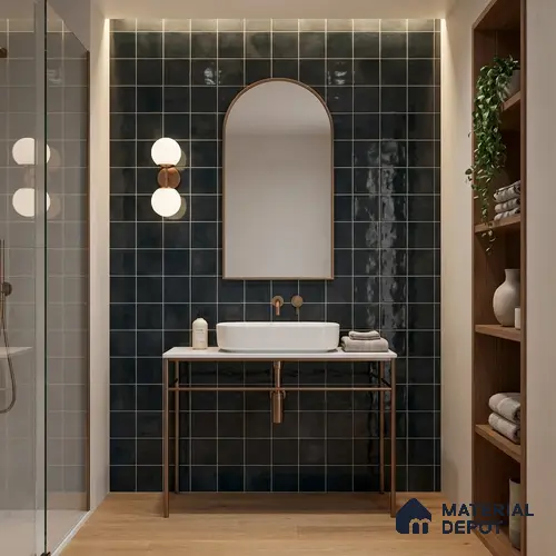 Faux Subway Wall Tile TL 11225 Noir Drift 2 ft x 1 ft Ceramic Glossy Finish Tile - 9 mm | Suitable For Bathroom, Balcony & Kitchen Backsplash