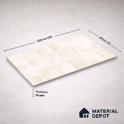 Faux Subway Wall Tile TL 11252 Ivory Mist 2 ft x 1 ft Ceramic Glossy Finish Tile - 9 mm | Suitable For Bathroom, Basin Area, Kitchen Backsplash
