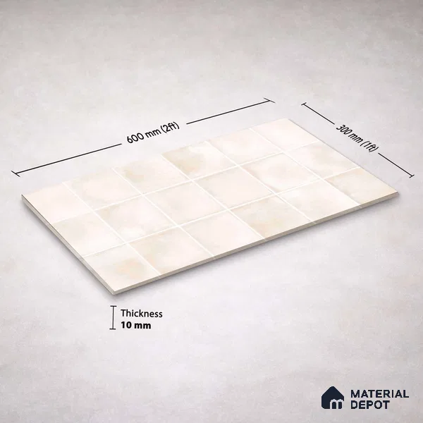 Faux Subway Wall Tile TL 11252 Ivory Mist 2 ft x 1 ft Ceramic Glossy Finish Tile - 9 mm | Suitable For Bathroom, Basin Area, Kitchen Backsplash