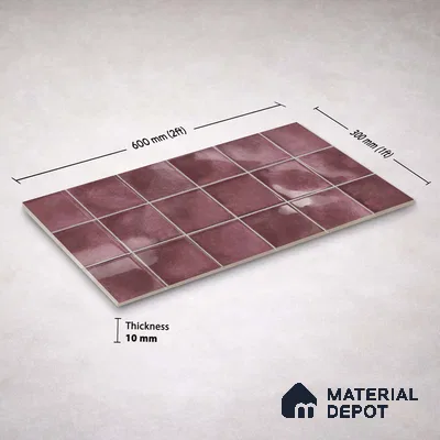 Faux Subway Wall Tile TL 11252 B Mulberry Mist 2 ft x 1 ft Ceramic Glossy Finish Tile - 9 mm | Suitable For Bathroom, Balcony & Kitchen Backsplash