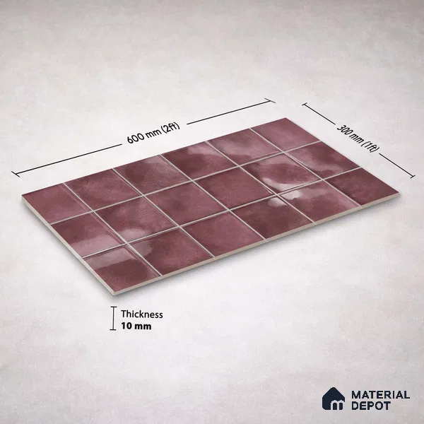 Faux Subway Wall Tile TL 11252 B Mulberry Mist 2 ft x 1 ft Ceramic Glossy Finish Tile - 9 mm | Suitable For Bathroom, Balcony & Kitchen Backsplash