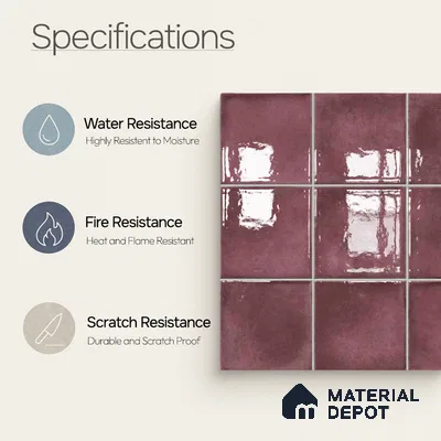 Faux Subway Wall Tile TL 11252 B Mulberry Mist 2 ft x 1 ft Ceramic Glossy Finish Tile - 9 mm | Suitable For Bathroom, Balcony & Kitchen Backsplash