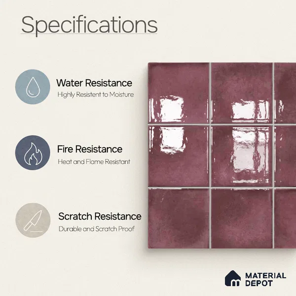 Faux Subway Wall Tile TL 11252 B Mulberry Mist 2 ft x 1 ft Ceramic Glossy Finish Tile - 9 mm | Suitable For Bathroom, Balcony & Kitchen Backsplash