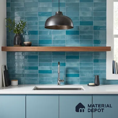 Faux Subway Wall Tile TL 11227 Azure Drift 2 ft x 1 ft Ceramic Glossy Finish Tile - 9 mm | Suitable For Bathroom, Dining Area, Kitchen Backsplash
